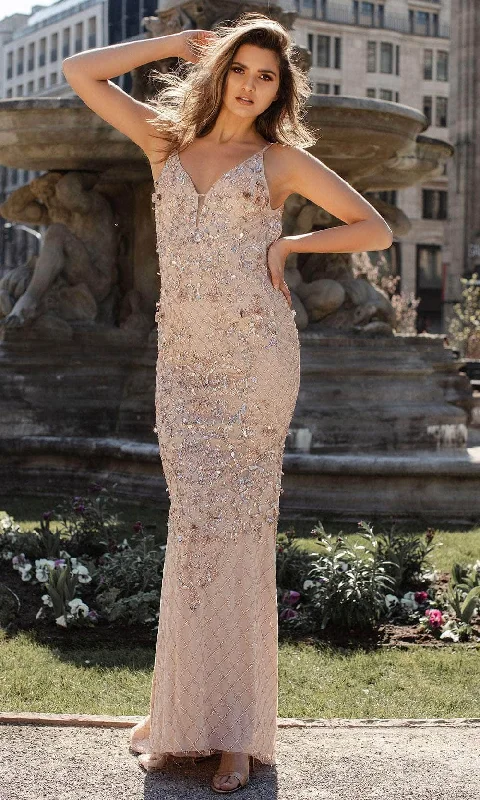 Exclusive Access Chic and Holland AN1470 - V-Neck Beaded Prom Gown
