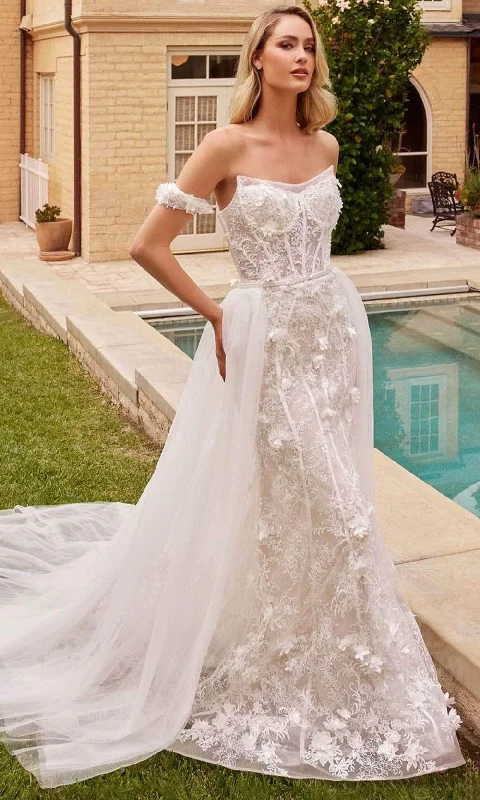 Special Offer Ladivine CD861W - Strapless Lace Applique Embellished Bridal Gown
