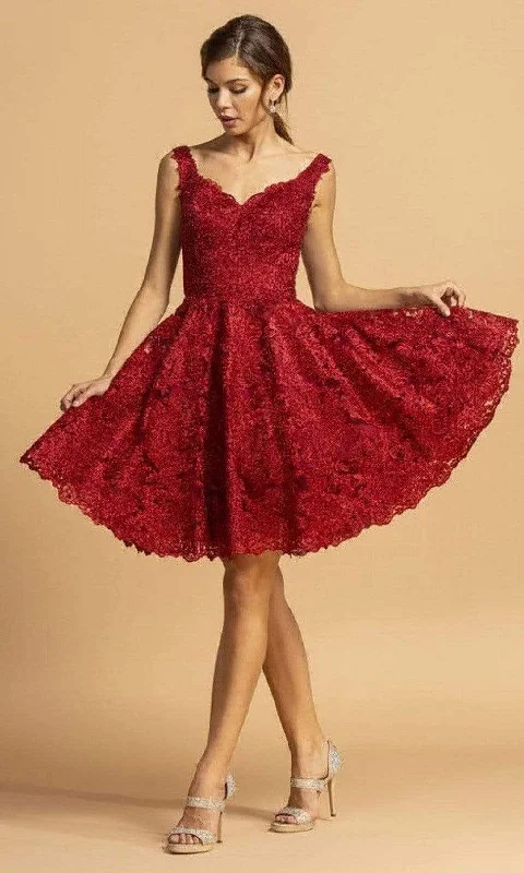 Bargain Blast Trevi Collection - S2123 Scoop Back Lace A-Line Dress