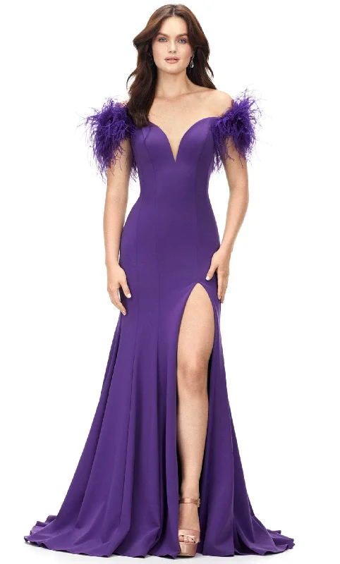 Year-End Sale Ashley Lauren 11101 - Feathered Sleeve Mermaid Evening Gown