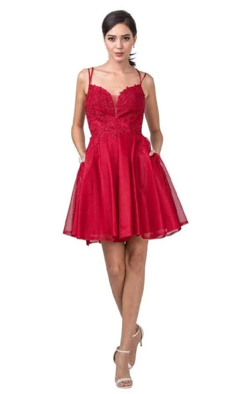 New Arrival Trevi Collection - S2318 Plunging Sweetheart Embroidered A-Line Dress