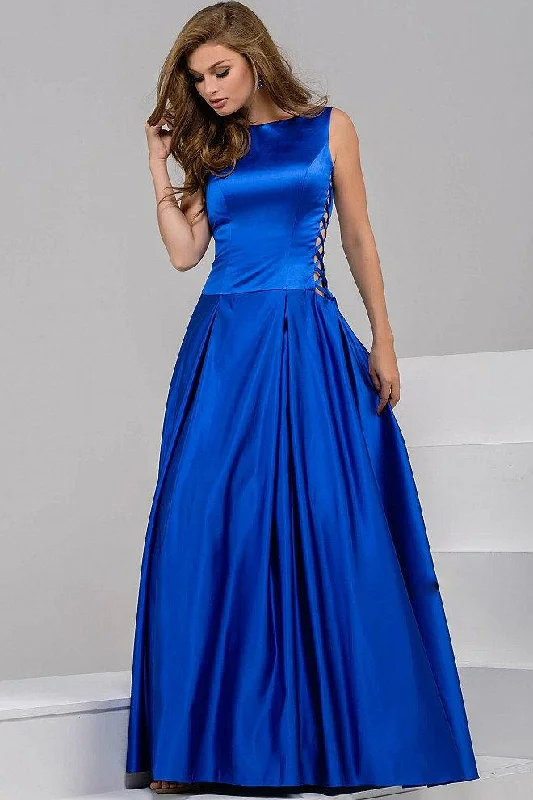 New Deals Jovani - Stunning Satin Boat Neckline V Back Ball Gown 42470