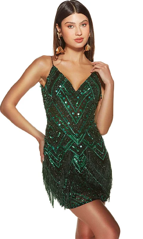 Get It Before It’s Gone Alyce Paris 4802 - Fringe Detailed Sleeveless Cocktail Dress