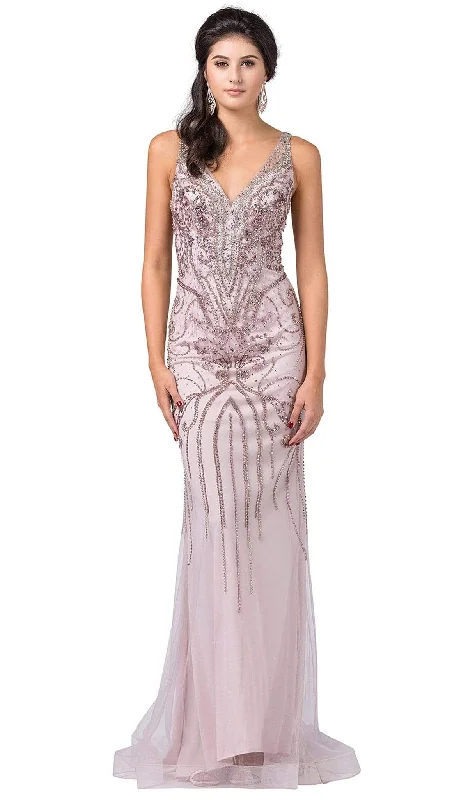 Act Now Dancing Queen - 2487 Embellished Plunging V-neck Trumpet Dress