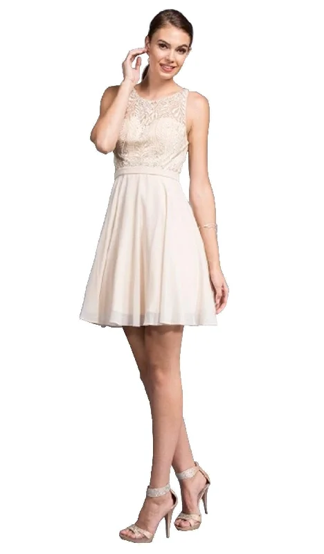 Members Only Trevi Collection - Embellished Sheer Bateau A-line Homecoming Dress