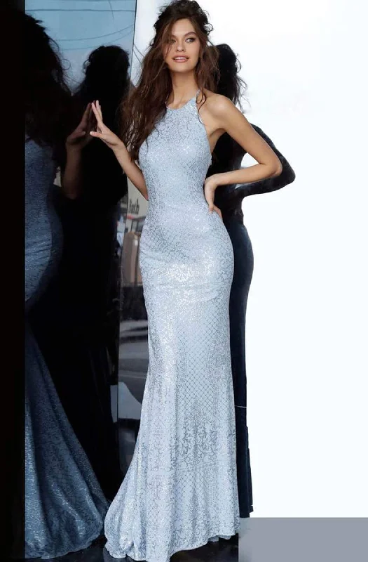Bargain Prices JVN by Jovani - JVN60137 Sequined Jersey Halter Long Gown
