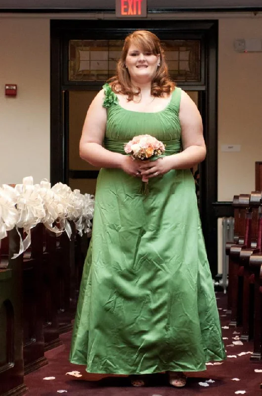 Price Break David's Bridal Satin and Chiffon Ball Gown- Clover Green