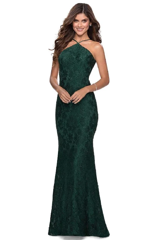 Amazing Deals La Femme - 28619 Lace Applique Halter Sheath Dress
