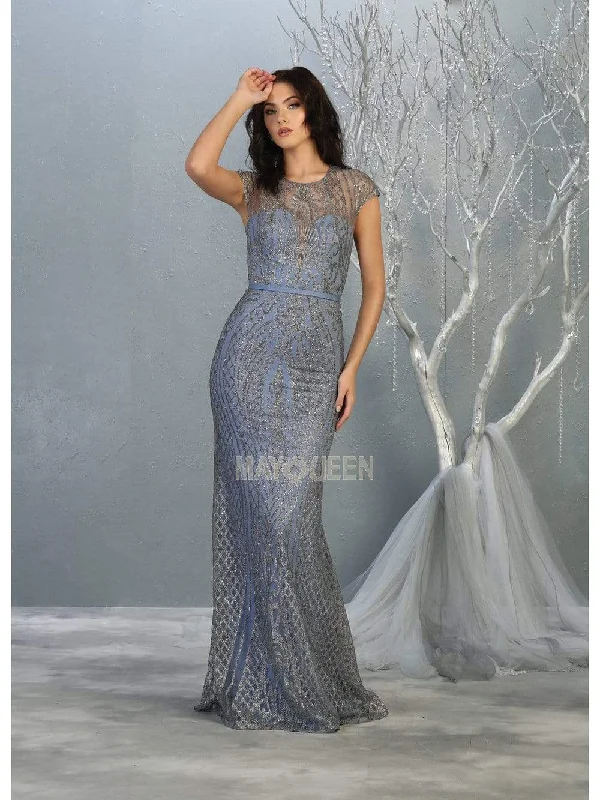 Act Now May Queen - MQ1722 Cap Sleeve Illusion Glitter Motif Sheath Dress
