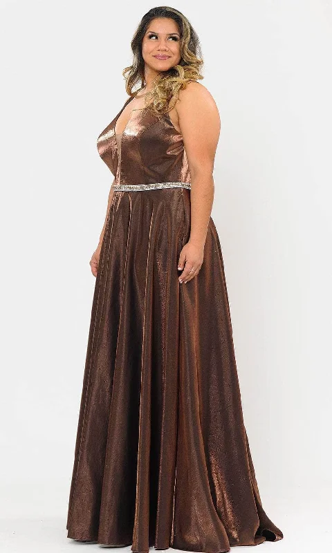 Lowest Prices Poly USA W1062 - Sleeveless Plunging V-neck Evening Gown
