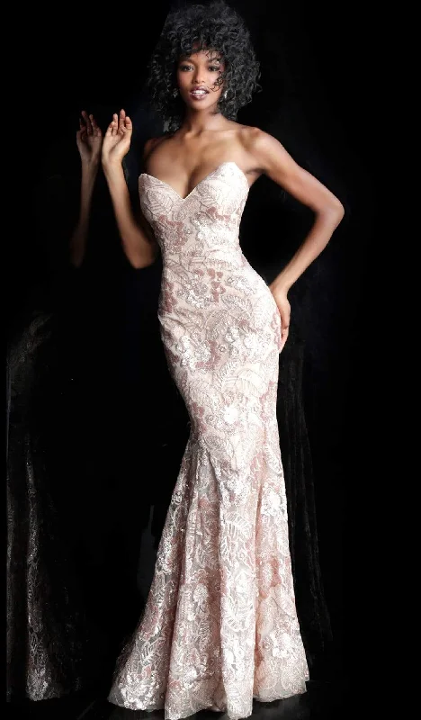 Value Deals Jovani - 67331 Floral Beadwork Strapless Mermaid Gown