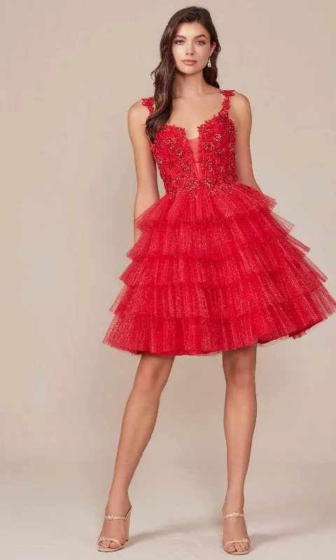Time-Limited Offer Nox Anabel E904 - Embellished Plunging Neck Cocktail Dress