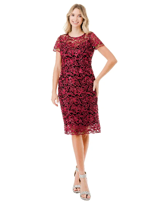 Seasonal Sale Trevi Collection D713 - Short Sleeve Jewel Neck Knee Length Formal Dress