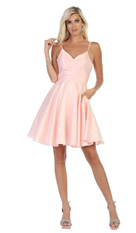 Don't Wait May Queen - MQ1654 V Neck Sleeveless Fit and Flare Short Dress