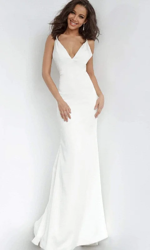 Special Discount Jovani - 67857 Plunging V-neck Satin Trumpet Dress With Open Back