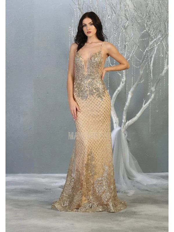 Lowest Price May Queen - RQ7845 Glitter V Back Sheath Evening Dress