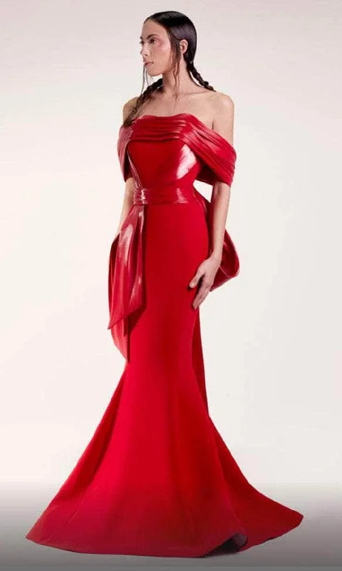 Midnight Sale MNM Couture G1424 - Mettalic and Matte Formal Gown