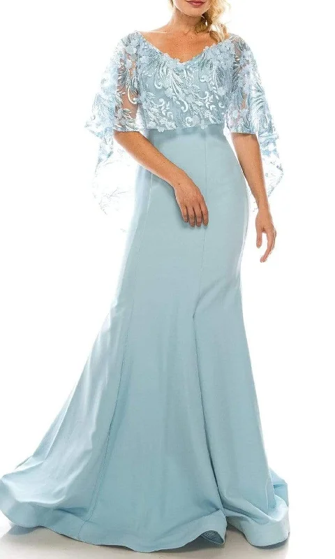 Lowest Price Odrella - 7Y1037 Off-Shoulder Trumpet Gown with Embroidered Mesh Cape