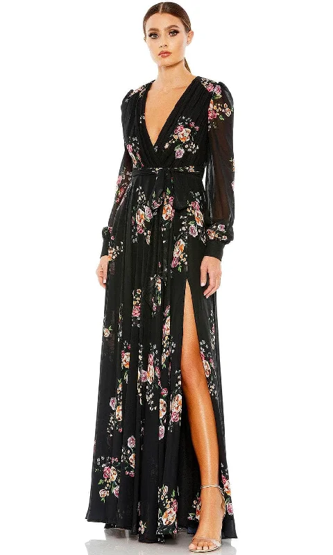 Amazing Deals Ieena Duggal 55661 - V-Neck Tie Belt Floral Evening Gown