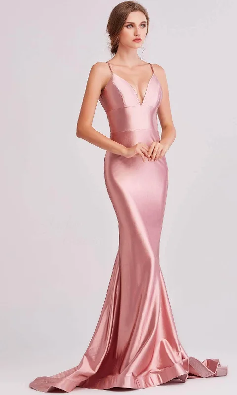 While Supplies Last J'Adore Dresses J15032 - V-Neck Satin Mermaid Evening Gown