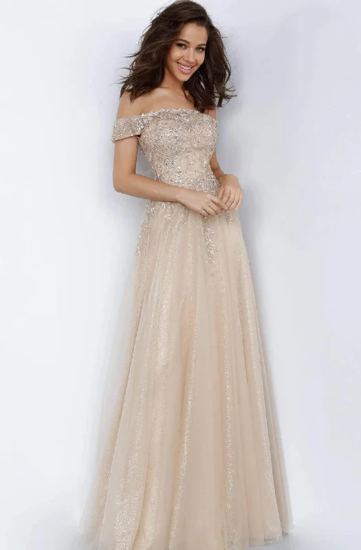 Stock Clearance JVN by Jovani - JVN2004 Lace Appliqued Off-Shoulder Dress