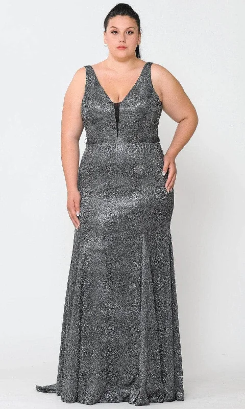 Lowest Price Poly USA W1086 - Metallic Trumpet Evening Gown