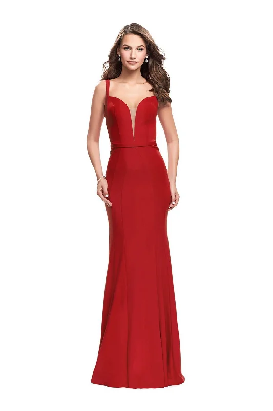Unbeatable Prices La Femme Gigi - 25964 Deep V-neck Jersey Sheath Dress