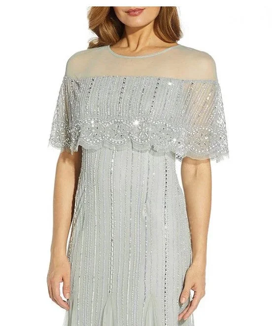 Can't Miss Adrianna Papell Papell Beaded Pop Over Round Neck Short Sleeve Gow
