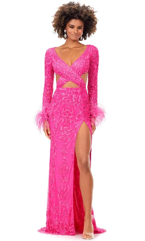 Deal Mania Ashley Lauren 11364 - Crisscross Bodice Long Sleeve Evening Gown