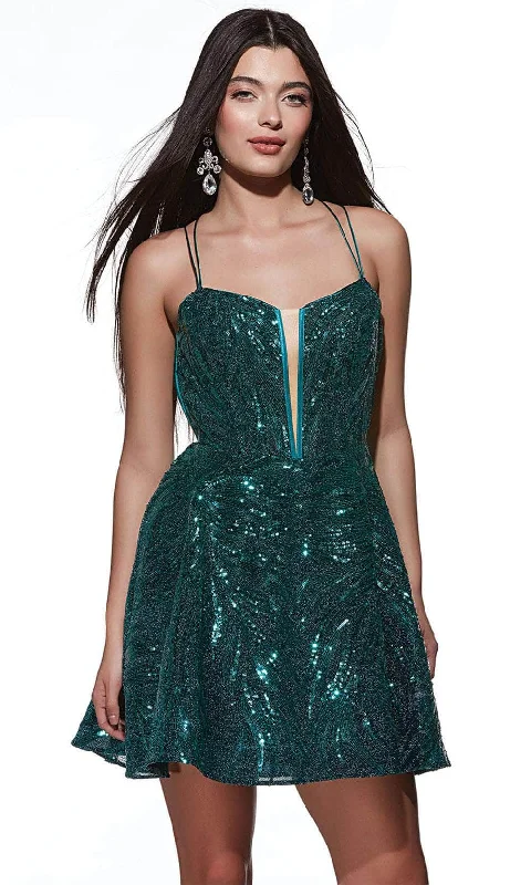 Markdown Madness Alyce Paris 3783 - Strappy Detailed Back Sequined Cocktail Dress