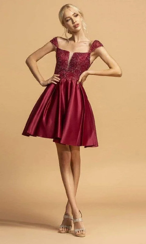 Exclusive Preview Trevi Collection - S2262 Modified Square A-Line Cocktail Dress