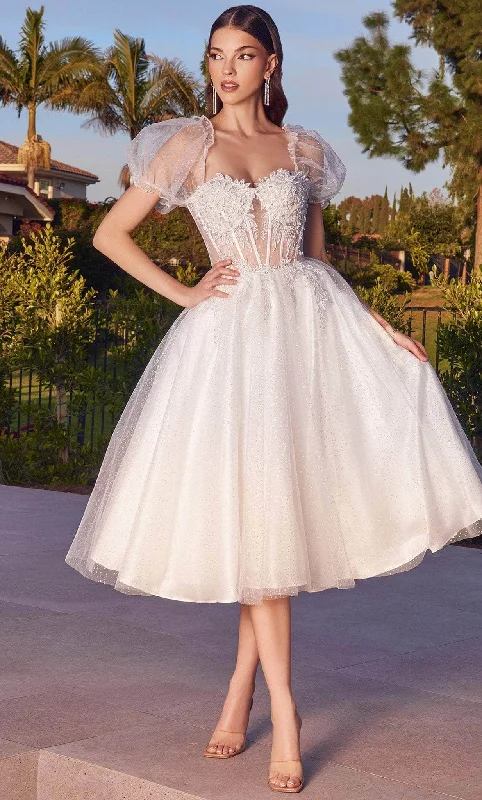 Hurry In Cinderella Divine CD0187W - Glitter A-line with Puff Sleeves Cocktail Dress