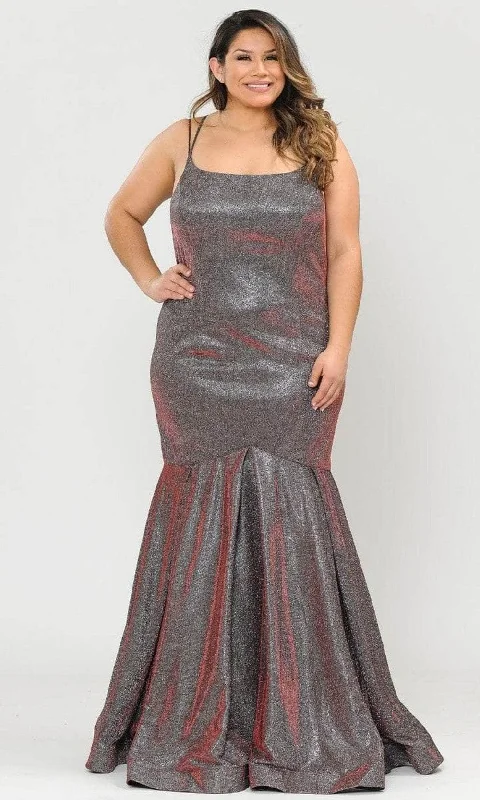 Weekend Deal Poly USA W1102 - Square Neck Metallic Evening Gown