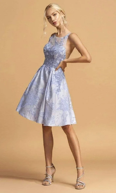 Bargain Bin Trevi Collection - Illusion Jewel Applique Dress S2279