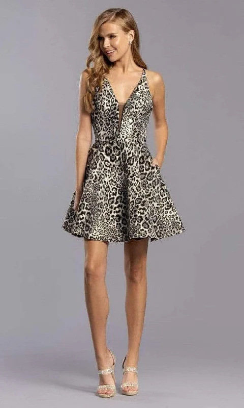 Deal Mania Trevi Collection - S2345 Animal Print Sexy Back Short Dress
