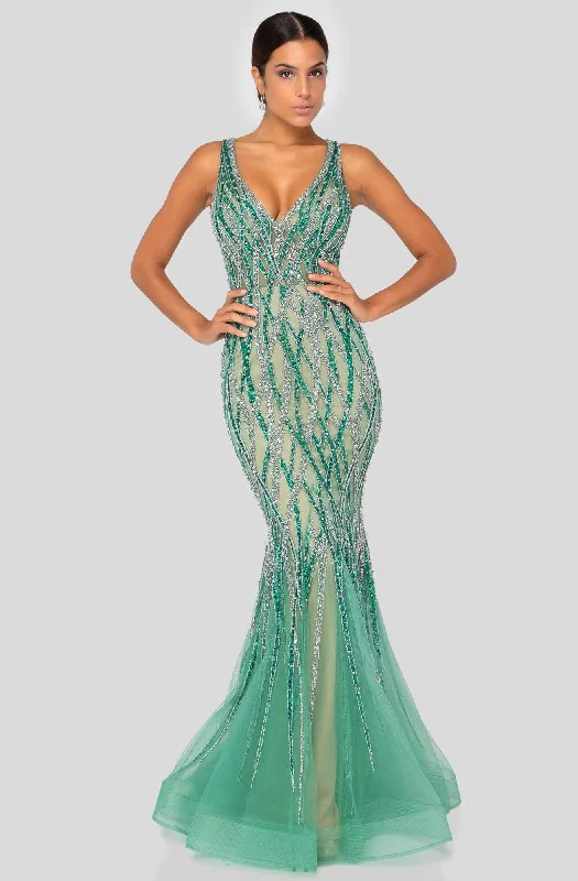 Special Buy Terani Couture - 1912GL9573 Embellished V Neck Sleeveless Mermaid Gown