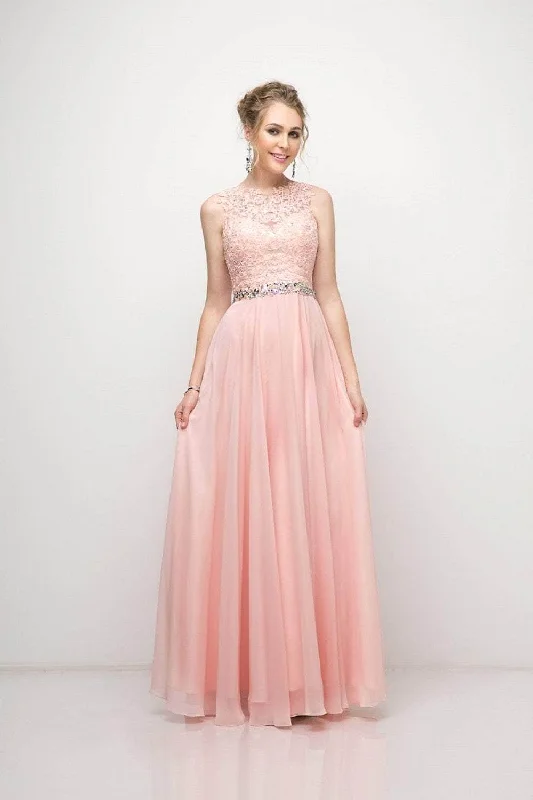 Sale Event Cinderella Divine - B1601 Embellished Belt Lace A-Line Chiffon Dress