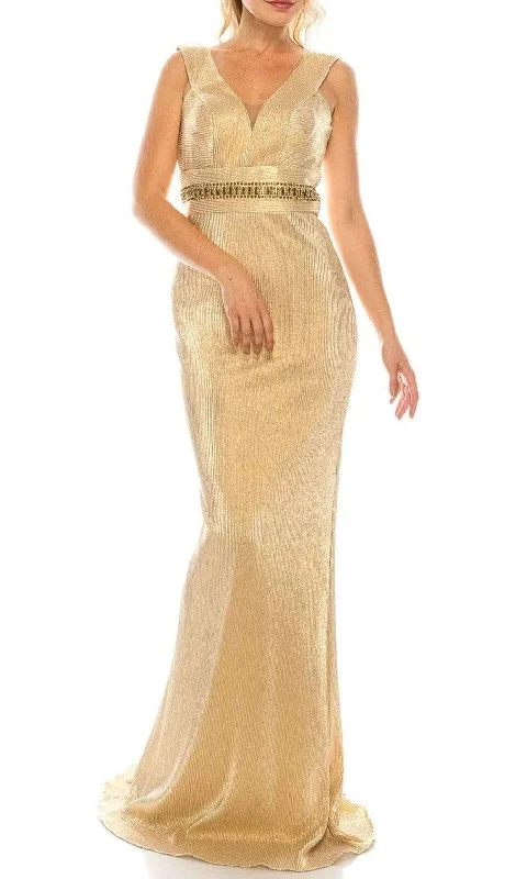 Sale Event Odrella - 4767 Sleeveless Empire Waist Metallic Rib Sheath Gown