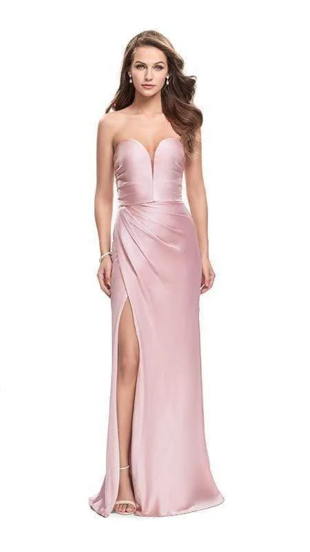 Super Sale La Femme - 26017 Plunging Sweetheart Draping Satin Sheath Gown