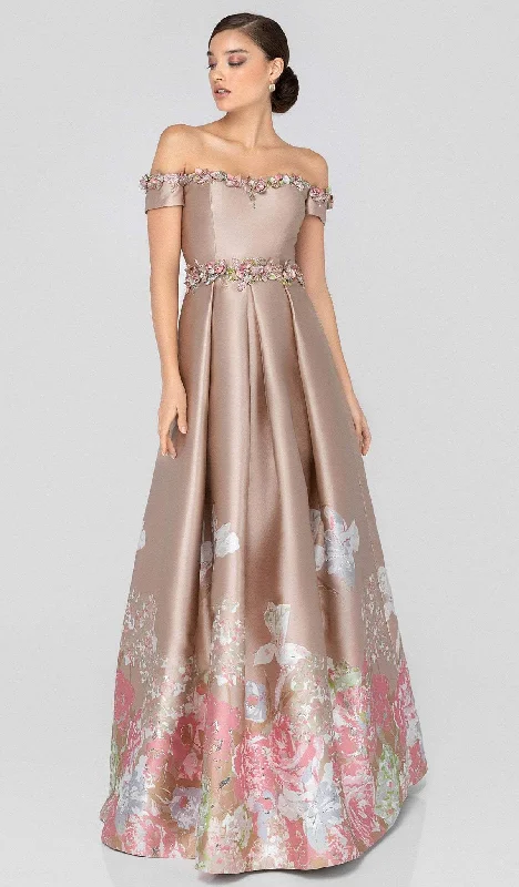 Doorbuster Deal Terani Couture - 1911M9661 Floral Appliqued Off-Shoulder A-Line Gown