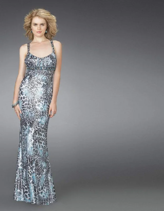 Great Bargains La Femme - 14185 Scoop Neck Printed Column Evening Dress