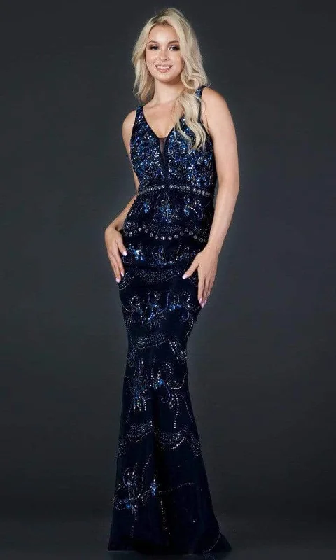 Discount Deals Aspeed Design - L2371 V Neck Beaded Evening Sheath Gown