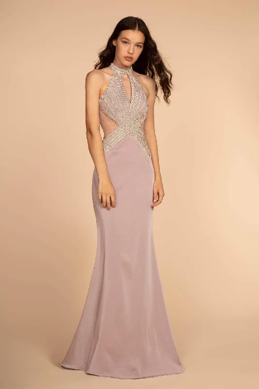 Incredible Offers Elizabeth K - GL2573 Embellished High Halter Trumpet Dress