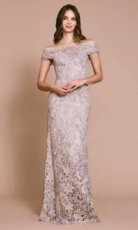 Price Reduction Tadashi Shoji - Embroidered Off Shoulder Markle Gown - 1 pc Latte In Size 8 Available