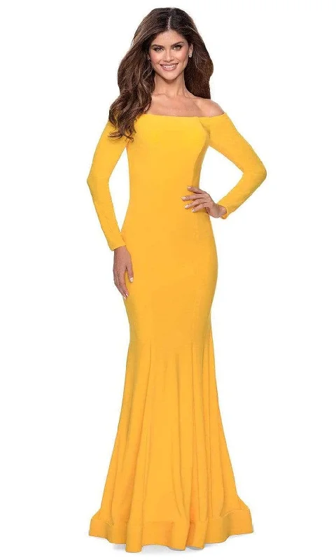 Steals and Deals La Femme - Off Shoulder Long Sleeve Trumpet Dress 28754SC