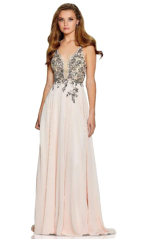 Deal Explosion Amarra - 20220 Plunging Neck Embroidered Tulle A-Line Gown