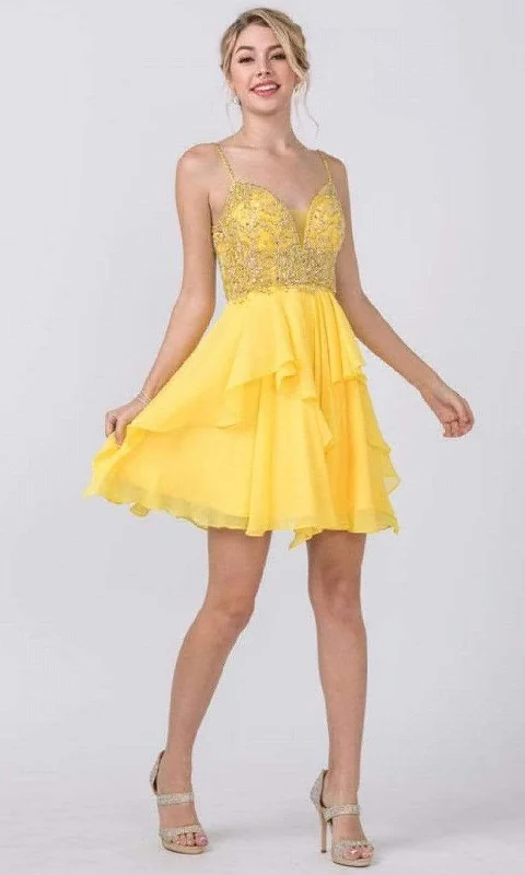 Major Savings Trevi Collection - S2334 V Neck Beaded Chiffon Short Dress