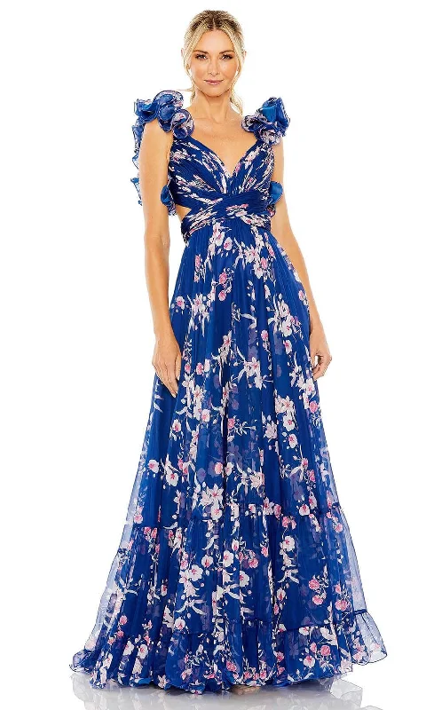 Steals and Deals Ieena Duggal 68520 - Ruffle Detailed Sleeve A-line Long Dress