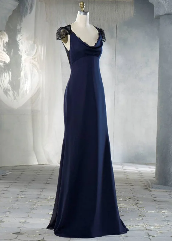 Special Savings Other Floor length Indigo chiffon/black Chantilly lace d