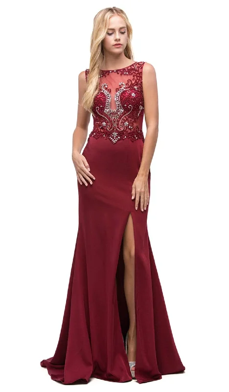 Sneak Peek Sale Dancing Queen - 9791 Beaded Sheer Trumpet Prom Dress